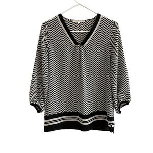 Violet + Claire Blouse Womens Size S White/Black Striped 3/4 Sleeve